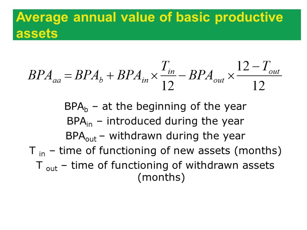 Average annual value of basic productive assets BPAb – at the beginning of the